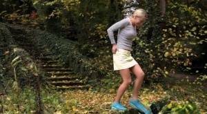 Cute blonde Victoria Pure hikes her skirt to take a pee along country lane on myfans.pics