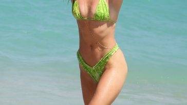Nina Agdal Looks Hot in a Green Bikini on the Beach in Miami on myfans.pics