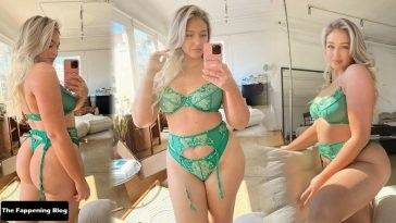 Iskra Lawrence Displays Her Natural Breasts & Butt in Green Thong Lingerie on myfans.pics