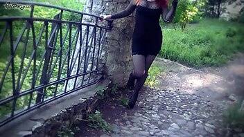 AnnDarcy redhead goth girl in black mini dress gets facial in public xxx video on myfans.pics