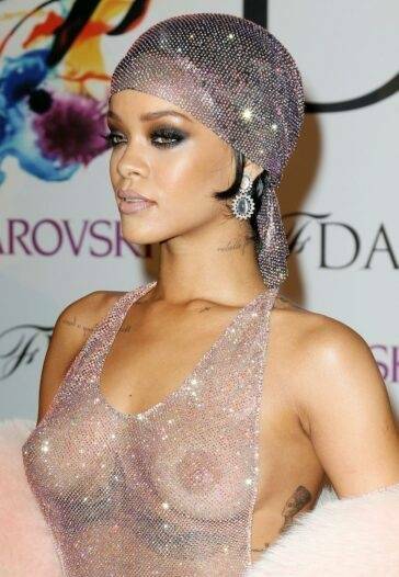 Rihanna Nude Sheer Sequin Dress Nip Slip  - Barbados on myfans.pics