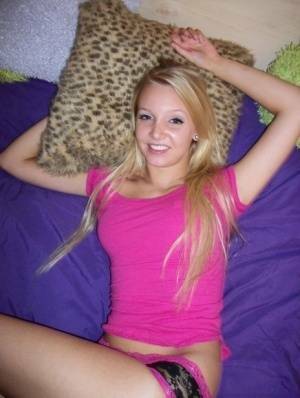 Cute teen girl with blonde hair shows off her tits and twat for the first time on myfans.pics